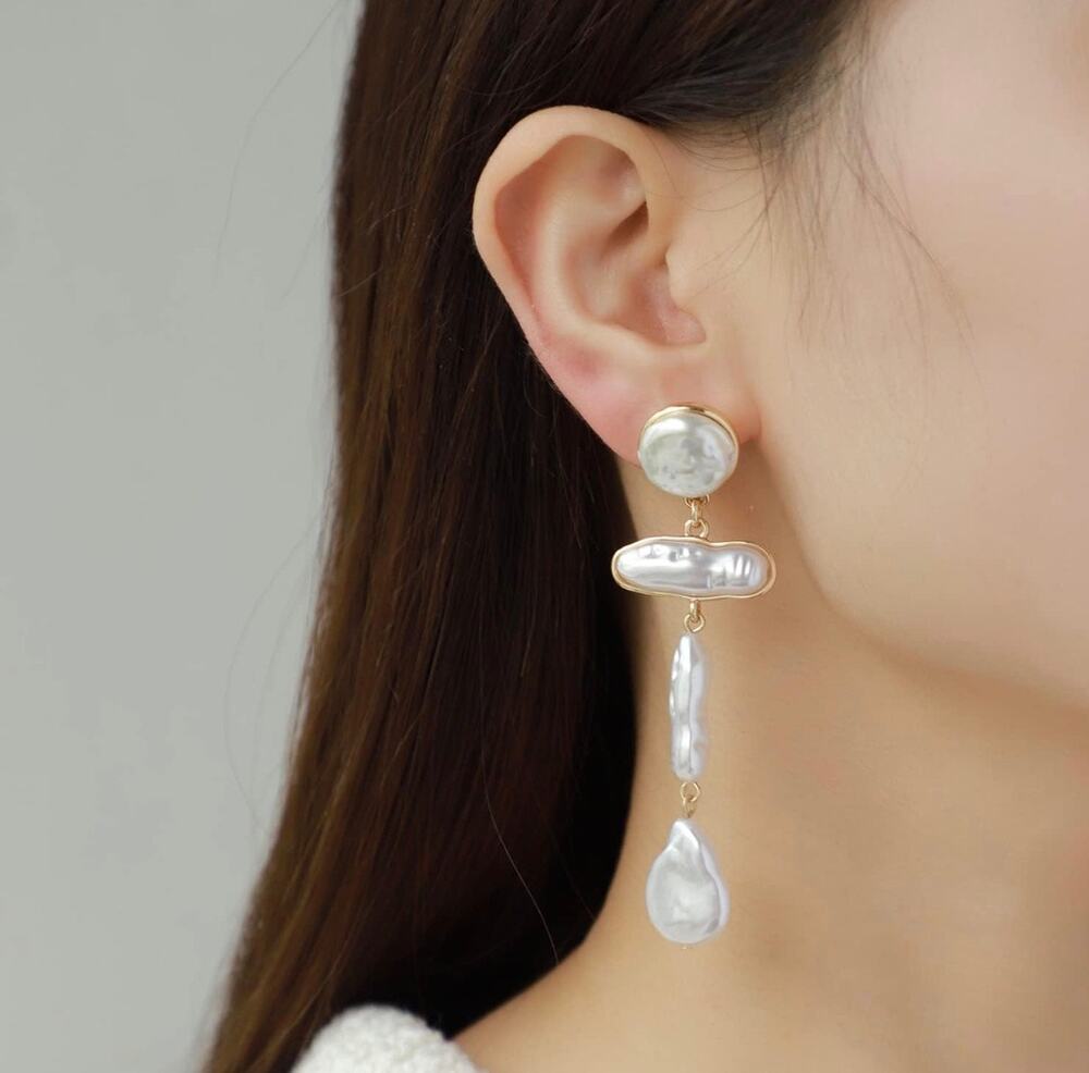 Baroque Pearl Drop Dangle Earring White Party Resort Summer Vacation Jewelry